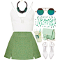 A fashion look from November 2015 featuring white top, high waisted skirts and ankle strap shoes. Browse and shop related looks.