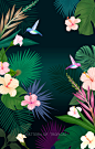 可爱蜂鸟 热带植物 鲜花 夏日主题插画设计PSD_平面设计_绘画插图