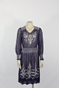 1920's - 1930s Vintage Dress - Incredible Dark Blue with White Embroidery Hungarian Peasant Style Dress - Hand Smocking - 38 / 30 / full : This dress is nothing short of amazing!!! Museum quality piece. Every attention to detail has been given in the hand