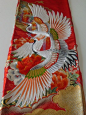 Two cranes, Japanese silk embroidery ---------- #japan #japanese #kimono