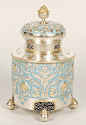 Fabergé silver, parcel-gilt, and enamel tea caddy, Moscow 1908-1917