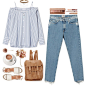 A fashion look from June 2016 featuring blue ripped jeans, mid heel sandals and zip handle bags. Browse and shop related looks.