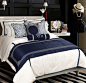 欧美式现代简约蓝白绣花床上用品12件套多件套样板房床品套件-淘宝网