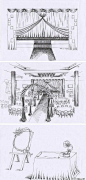 简单手绘场地布置图，依次是舞台背景，在场效果和签到处，设计很简单很适合大众婚礼哦~
