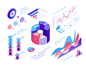 Data visualization infographic isometric design.