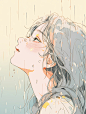 Anime 3616x4800 anime girls anime looking up rain blushing wet long hair minimalism simple background silver hair portrait display