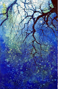 Watercolor of tree branch reflections