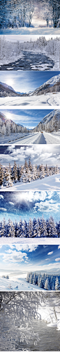 高清唯美冬季白色雪景树林雪山山脉自然风景banner背景