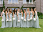 Strapless Bridesmaid Dresses--Rikki's ten bridesmaids were dressed in strapless, seafoam dresses and carried all-white orchid bouquets.  