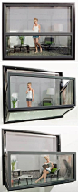 instant balcony. the window and glass unit unfolds like those in campers to become an open balcony // very clever