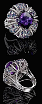 *Amethyst ring With a 29 carat cabochon amethyst center stone and a stunning combination of graduated diamonds and amethysts in an original and bea… | Pinterest