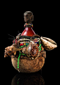 Africa | Ritual or diviner's calabash from the Pare people of Tanzania | Gourd, animal skin, glass beads, shells and metal