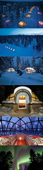 【芬兰北部的度假村】芬兰北部的度假村，有世界上独一无二的20个玻璃穹顶的客房，躺在床上，仰视绚丽夜景，感受大自然的独特魅力，真心想去！