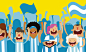 Character´s illustration - World Cup Brazil 2014  : Creation and production of a family of five people (father, mother, son, daughter and pet) and a score of fans celebrating and having fun, dressed in argentinian futbol team colors. These illustrations w