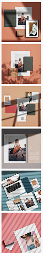女性品牌vi名片大理石上时尚杂志手机样机阴影场景效果PS设计素材