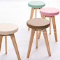 凳子时尚 创意 小凳软圆凳简约实木凳 皮凳坐餐凳梳妆凳彩色高脚