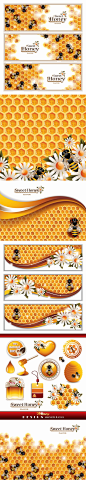 55蜜蜂酿蜜矢量蜂巢banner蜂蜜标签logo设计素材EPS-淘宝网