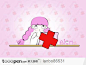 粉红插画-粉色头发拿着医护红十字的小女孩