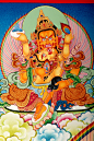 尼泊尔藏族喇嘛手绘唐卡，五方财神黄财神