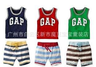 夏 童套装 gap休闲条纹2件套 男童短...