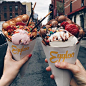 Eggloo, a dessert shop in New York’s Chinatown, tops egg waffles (a popular Hong Kong street snack) with ice cream and lots of other tasty toppings. | These Egg Waffle Ice Creams Cones Are Almost Too Gorgeous To Eat: 