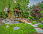 This is an example of a large asian partial sun backyard stone garden path in Milwaukee.