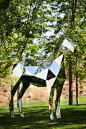 Xavier Veilhan - mirrored silver metallic horse sculpture in the trees.: 