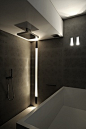 Minimalist bathroom with subtle lighting design and clean lines _