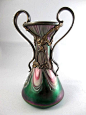 Magnificent Circa 1890 Antique Art Nouveau Art Glass Vase In Metal Armature By Rindskopf