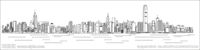 城市建筑线描香港维多利亚港
