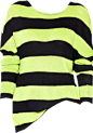荧光绿撞色条纹拼接宽松长袖针织衫-最搭配