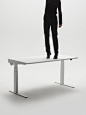 STENO - GUMPO - RELVĀOKELLERMANN : Motorised sit-to-stand desks are in a very high demand, but they tend to be very machine like: optimized for production and logistics, but not so much for the user nor the surroundings. Steno is a motorised desk system d