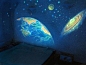 Glow in the Dark Bedroom Decoration :  Glow in the dark paint can be a great tool for adding some fresh designs to the kids rooms in your house. They can make for fantastic finishing touches, or you can paint entire wall murals that do…