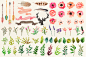 Watercolor flower DIY pack Vol.2 : 76 PNG(300dpi) hand drawn watercolor graphic elements，Each element on an individual png with transparent background.-Flowers,-Leaves-Arrows-Feathers-Flower posies-Floral wreathes-Ribbons-Deer