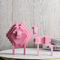 北欧创意抽象动物摆件 娇羞粉色方块乐高造型家居软装饰儿童房-善木良品