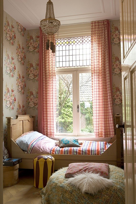 #家居#卧室窗帘效果图 粉色卧室窗帘装修...
