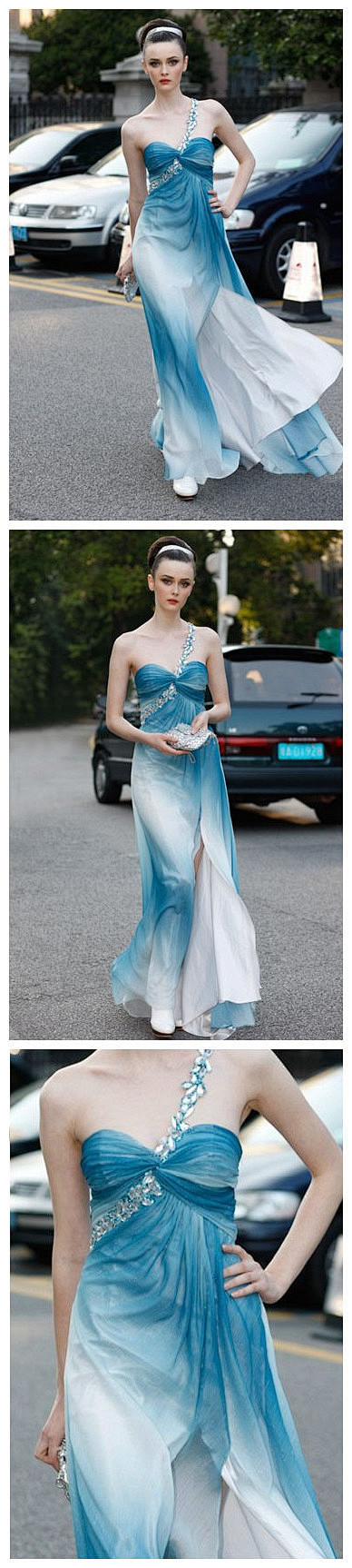 如大海般的湛蓝色新娘礼服加上鱼尾的裙摆设...