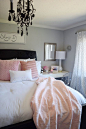 Create a romantic bedroom with bright whites and pale blush and pink bedding from HomeGoods. Sponsored Pin.: 