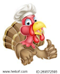 Cartoon turkey chef giving a thumbs up and wearing chef hat