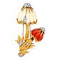 梵克雅宝红与白珊瑚菇胸针 - 贝特里奇复古胸针蘑菇，两个蘑菇雕白和红珊瑚盖设计，在18K白金，18K黄金胸针安装密钉镶钻石点缀，1K569，签署了“VCA”梵克雅宝。梵克雅＆Arpels梵克雅宝的灵感最丰富的来源之一是自然。自20世纪20年代的Maison不断解释大自然的无尽的美感与错综复杂的设计的珠宝组成的独特组合材料，最能反映他们的现实生活中。这种奇妙的详细蘑菇胸针也不例外，在其现实主义几乎看卡通。