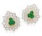 Pair of 18 Karat Two-Color Gold, Emerald and Diamond Earrings, Buccellati