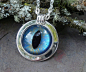 Gothic Steampunk Turquoise Silver Plate Bezel Cat Evil Eye Pendant