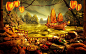 General 1920x1200 digital art fantasy art food trees sailing ship wood vegetables fruit clouds leaves