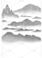 背景与山脉。墨山风景。山在雾中。传统东方水墨画。山的风格，水的风格。黑白图像。中式，日式传统风格。
