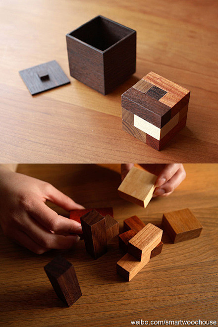 用不同种类的木头制作的puzzle bo...