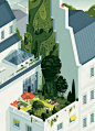 PARIS WORLDWIDE : Creation of a cover illustration about green cities for the summer issue of ParisWorldwide magazine. July 2016.