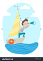可爱的水手男孩漂浮在小船上。矢量插图。-人物,公园/户外-海洛创意(HelloRF)-Shutterstock中国独家合作伙伴-正版图片在线交易平台-站酷旗下品牌