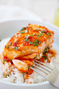 Sweet Chili Salmon - quick and easy salmon with Thai sweet chili sauce. The recipe takes only 15 mins on skillet or you can bake it | rasamalaysia.com