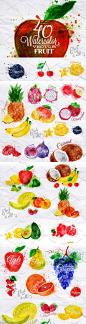 各种水果水彩剪贴画 Fruit Watercolor【PNG,EPS,JPG】