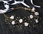 Bridal flower crown, wedding hair accessories, wedding tiara, bridal hair accessories, gold hair accessories, White brid的图片